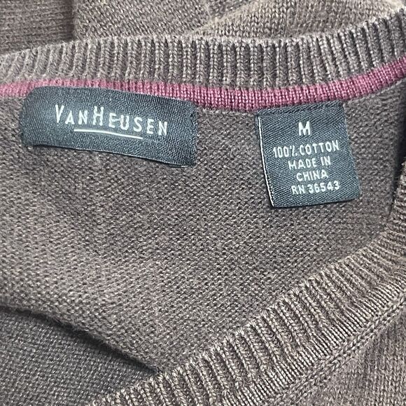 Van Heusen Men’s M Brown V-Neck Sweater Vest 100% Cotton‎ Sleeveless Pullover - Picture 4 of 6